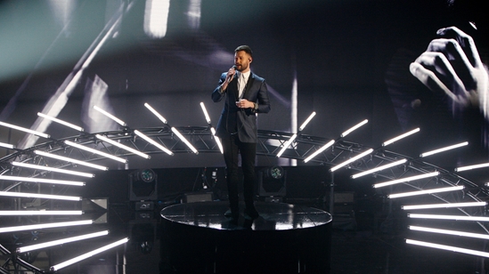 Calum Scott on stage at The BRITs 2017 Nominations Show