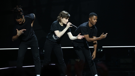 Christine and the Queens on stage at The BRITs 2017 Nominations Show
