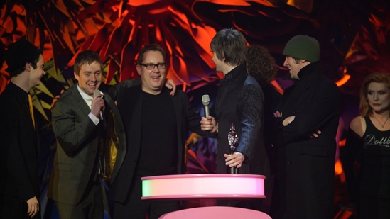 Kaiser Chiefs accepting the award for Best British Rock Act from Vic Reeves