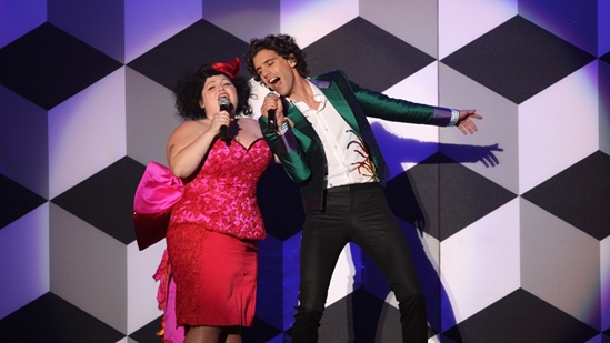 Mika & Beth Ditto performing 'Standing in the Way of Control' at The BRITs 2008