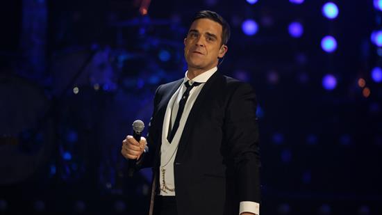 Robbie Williams performing at The BRITs 2010