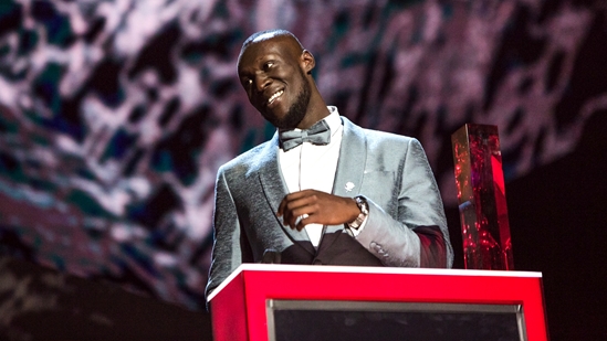 Stormzy accepting his award for British Male at The BRITs