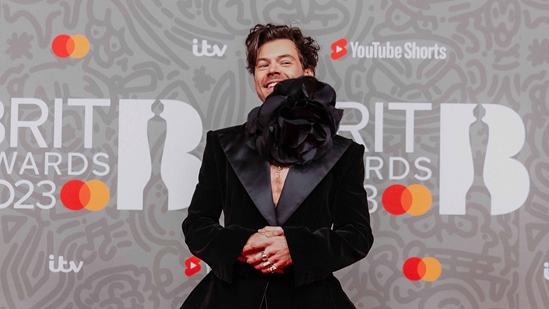 Harry Styles on the 2023 BRIT Awards red carpet