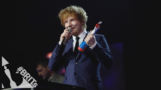 Ed Sheeran accepting his award for British Breakthrough Act at The BRITs 2012